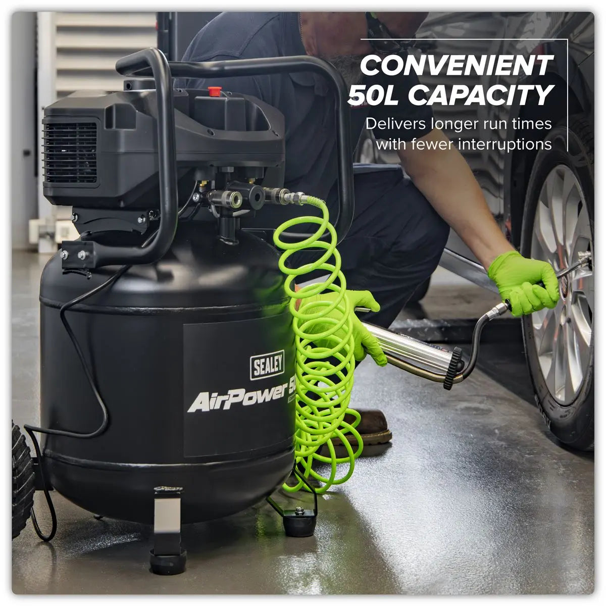 Sealey 50L Oil Free Belt Drive Vertical Compressor 2hp White Rose Tools