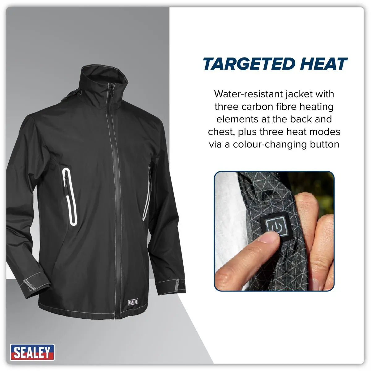 Sealey 5V Heated Rain Jacket with Power Bank 20Ah - Medium White Rose Tools