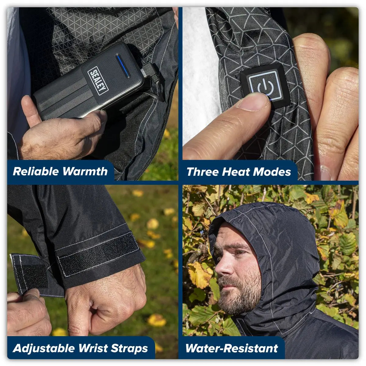 Sealey 5V Heated Rain Jacket with Power Bank 20Ah - X-Large White Rose Tools