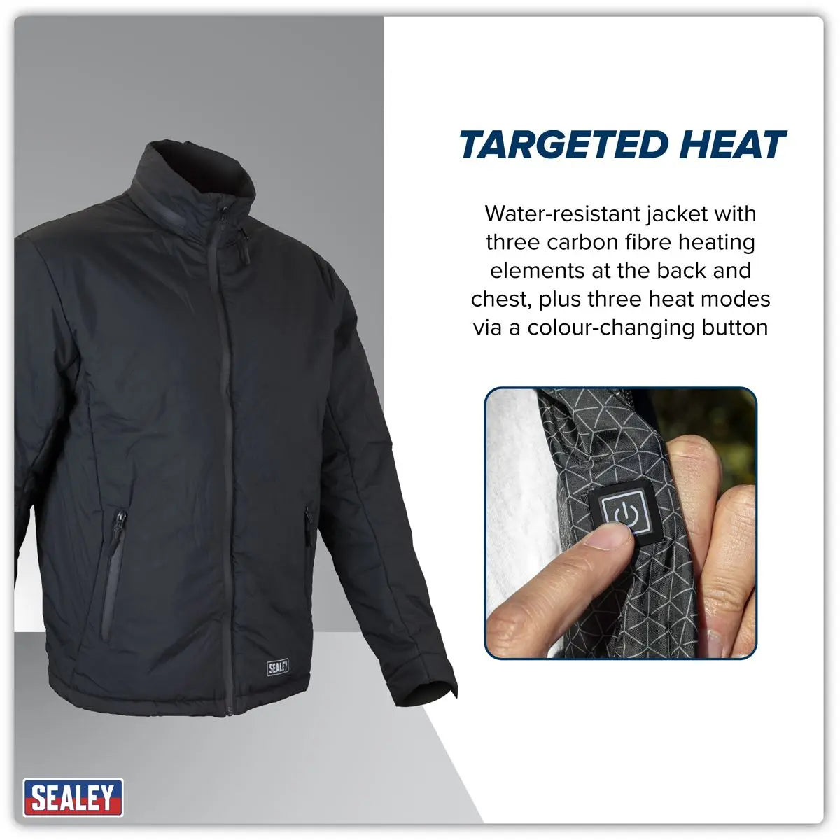 Sealey 5V Heated Rain Jacket with Power Bank - Medium White Rose Tools