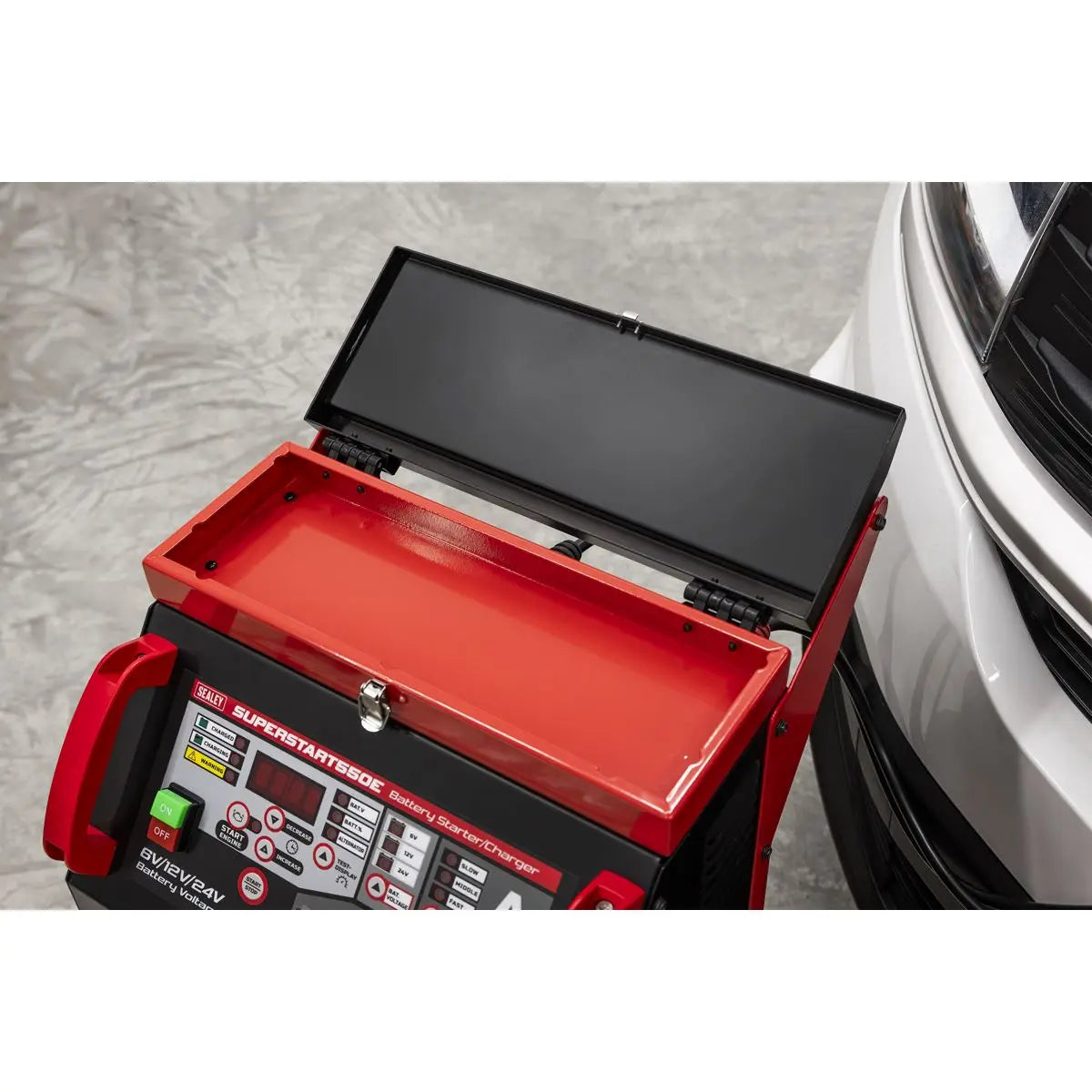 Sealey 6/12/24V Battery Starter/Charger 550A White Rose Tools