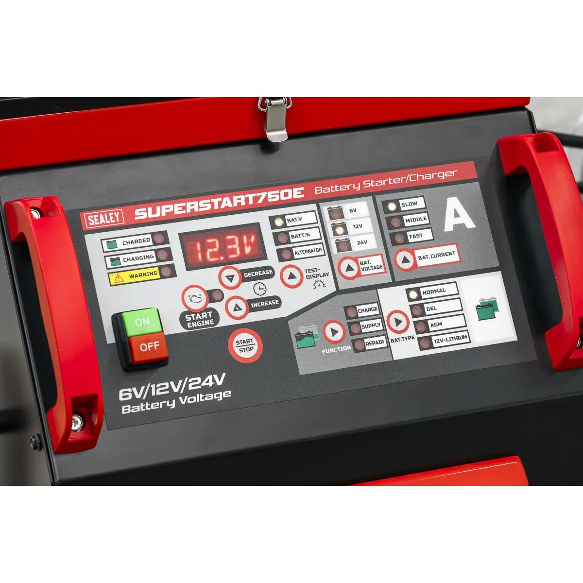 Sealey 6/12/24V Battery Starter/Charger 750A White Rose Tools