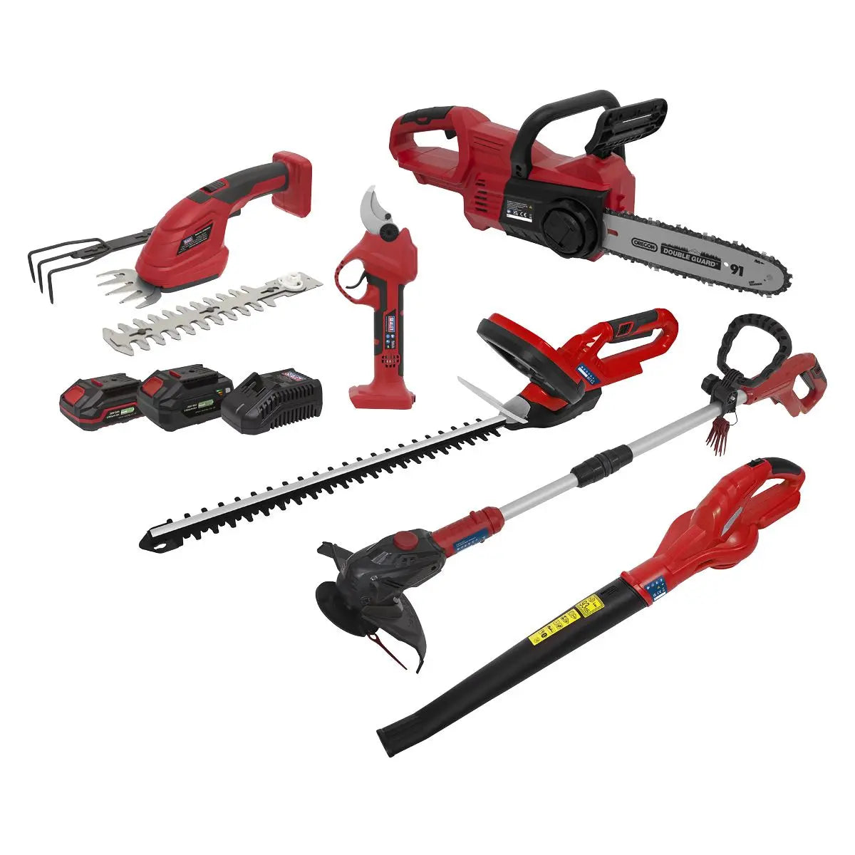 Sealey 6 x 20V SV20 Series Garden Maintenance Combo Kit - 2 Batteries White Rose Tools