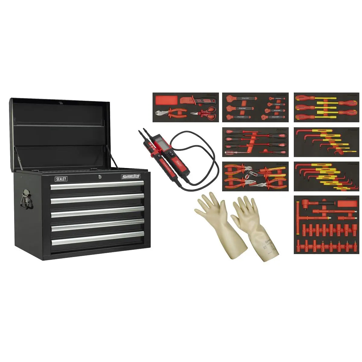 Sealey 63pc Insulated Tool Kit with 5 Drawer Topchest  White Rose Tools