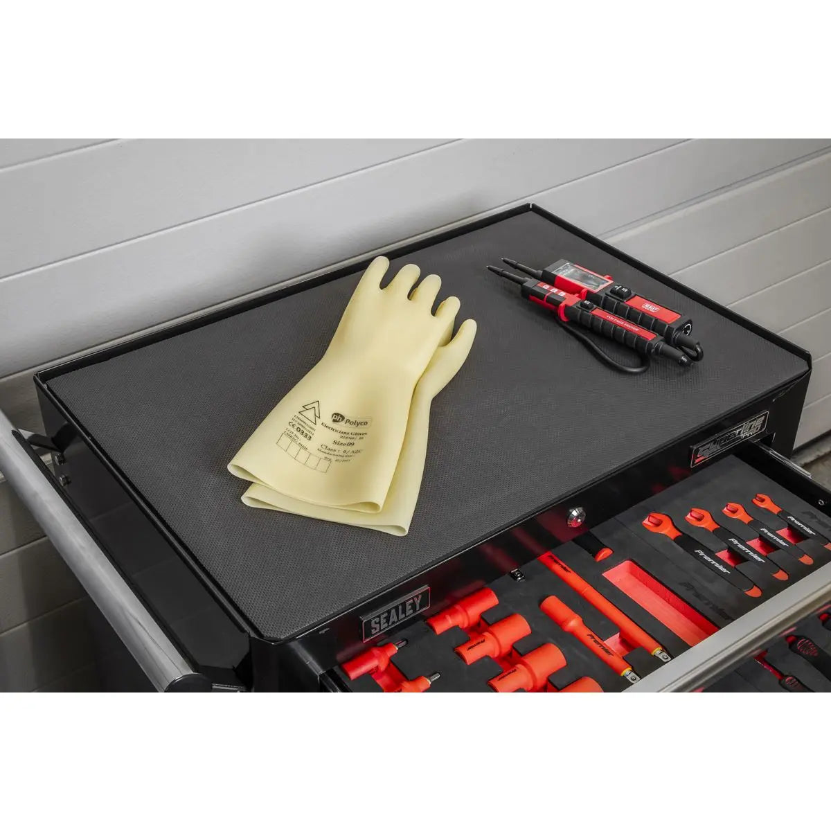 Sealey 63pc Insulated Tool Kit with 7 Drawer Rollcab  White Rose Tools