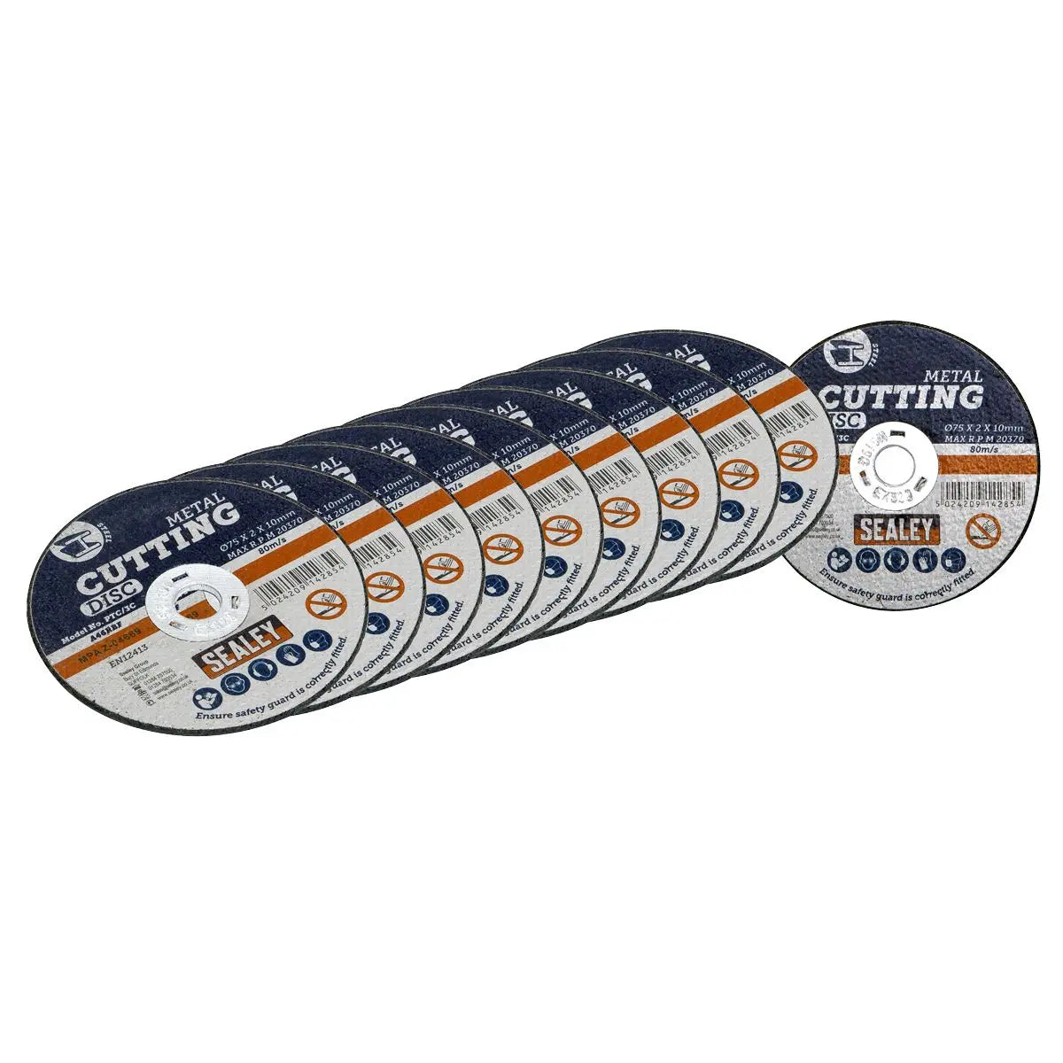 Sealey 75 x 2mm Cutting Disc 10mm Bore - Pack of 10  White Rose Tools