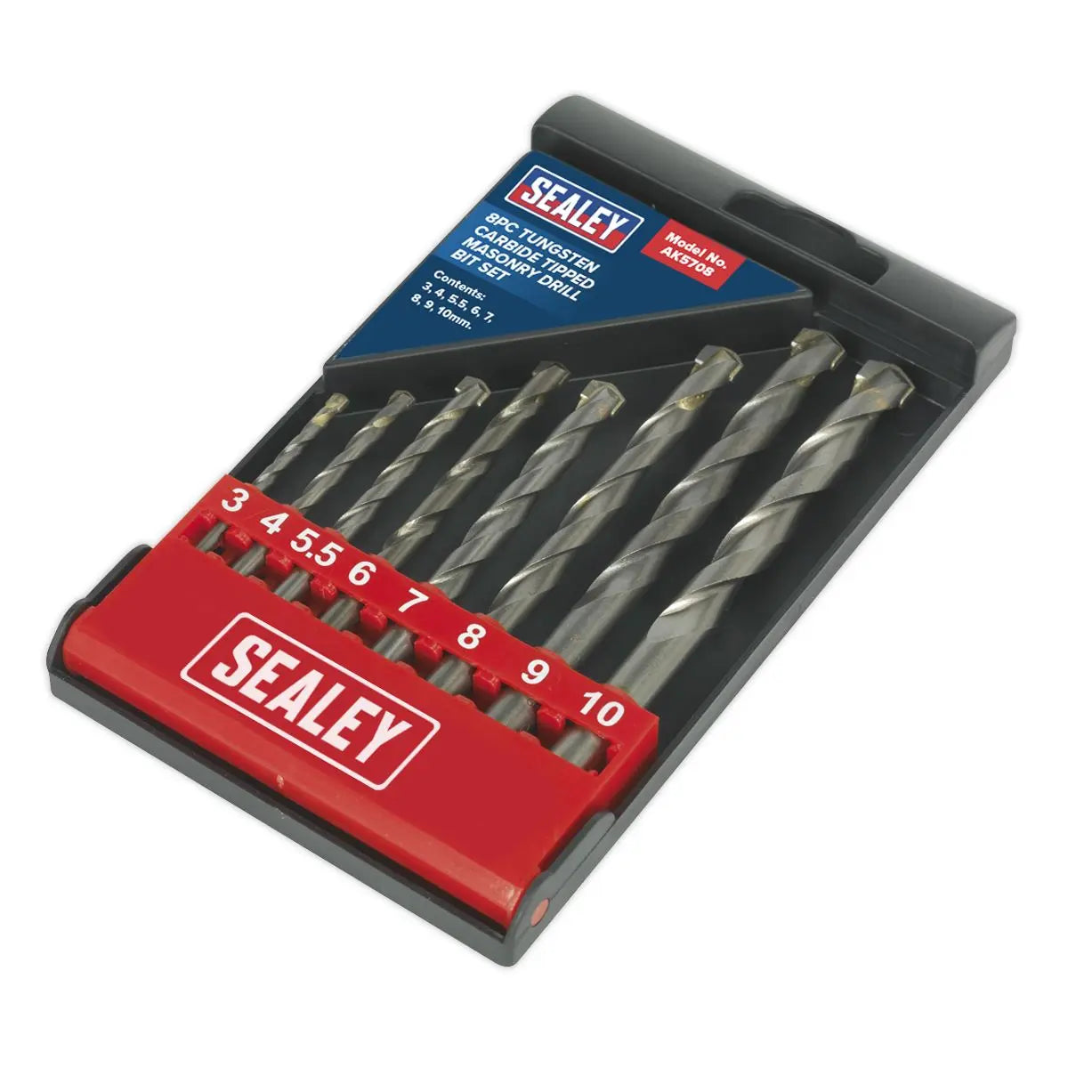 Sealey 8 Piece TCT Masonry Drill Bit Set 3-10mm Tungsten Carbide Tipped Brick
