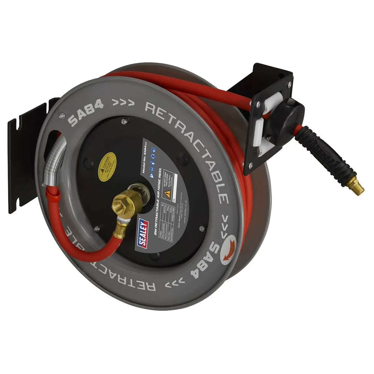 Sealey 8m Retractable Rubber Air Hose with Steel Reel 10mm ID White Rose Tools