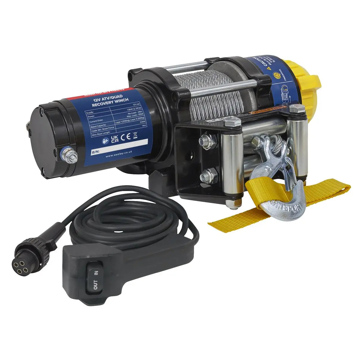 Sealey ATV/Quad Recovery Winch 1135kg (2500lb) Line Pull 12V White Rose Tools