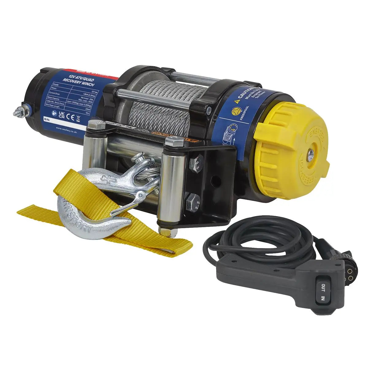 Sealey ATV/Quad Recovery Winch 1135kg (2500lb) Line Pull 12V White Rose Tools