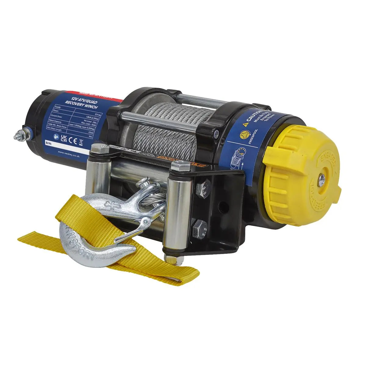 Sealey ATV/Quad Recovery Winch 1135kg (2500lb) Line Pull 12V White Rose Tools