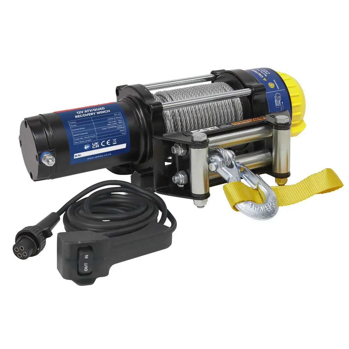 Sealey ATV/Quad Recovery Winch 2040kg (4500lb) Line Pull 12V White Rose Tools