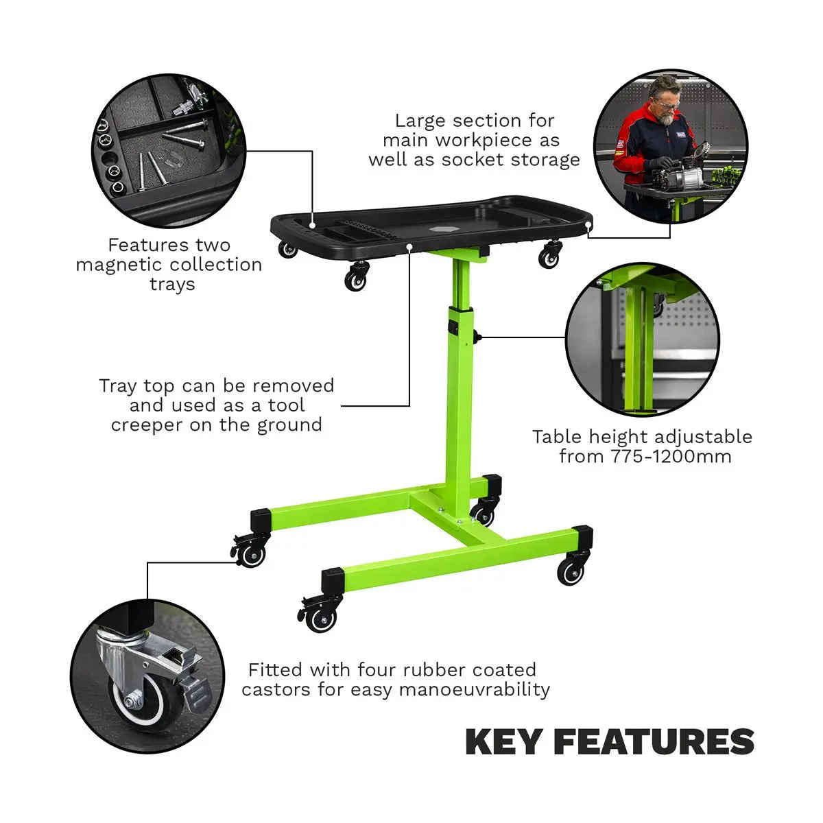 Sealey Adjustable-Height Mobile Workstation with Removeable Top Tray White Rose Tools