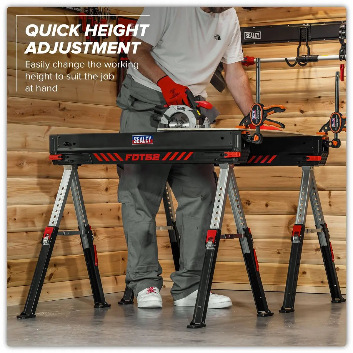 Sealey Adjustable Sawhorse Set 2pc White Rose Tools