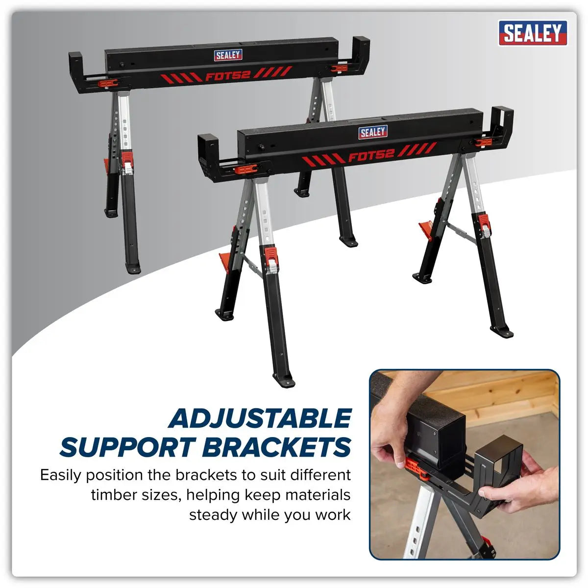 Sealey Adjustable Sawhorse Set 2pc White Rose Tools
