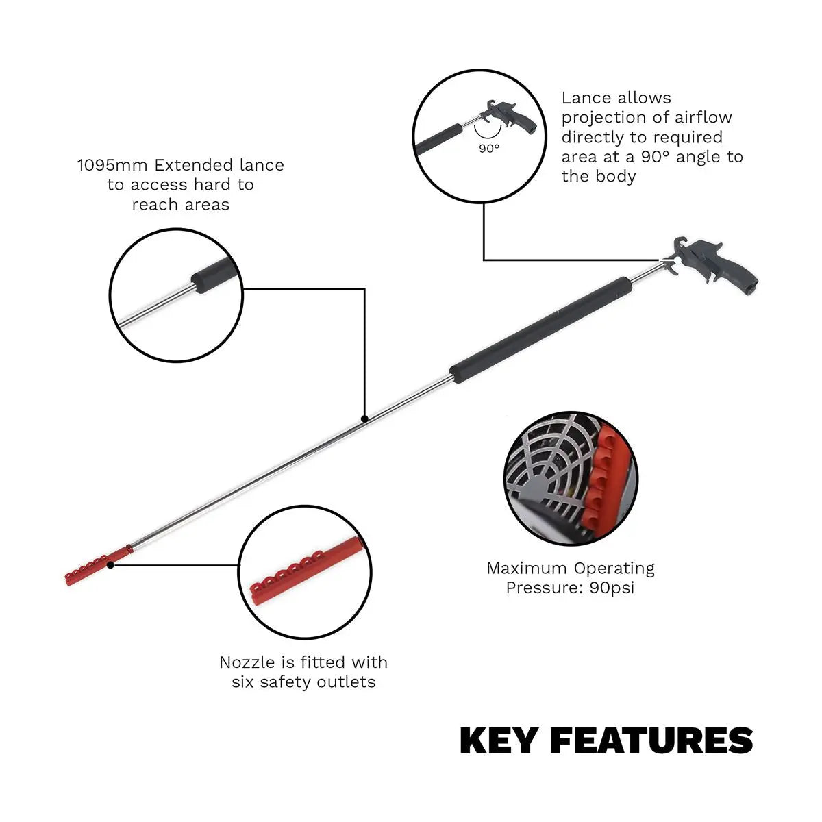 Sealey Air Blow Gun - Side Outlet 1095mm with 1/4"BSP Air Inlet