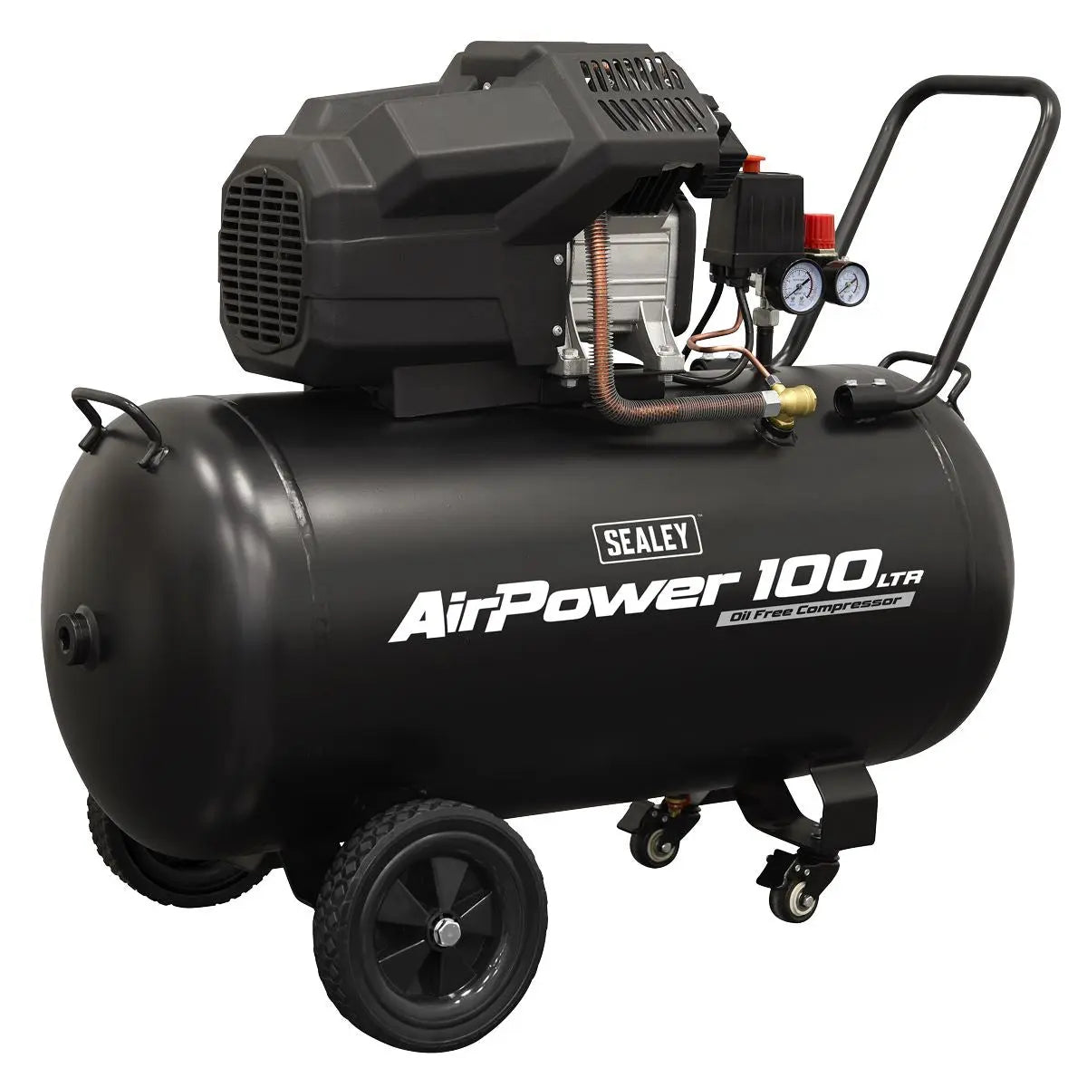 Sealey Air Compressor 100L V-Twin Oil Free Direct Drive 3hp White Rose Tools