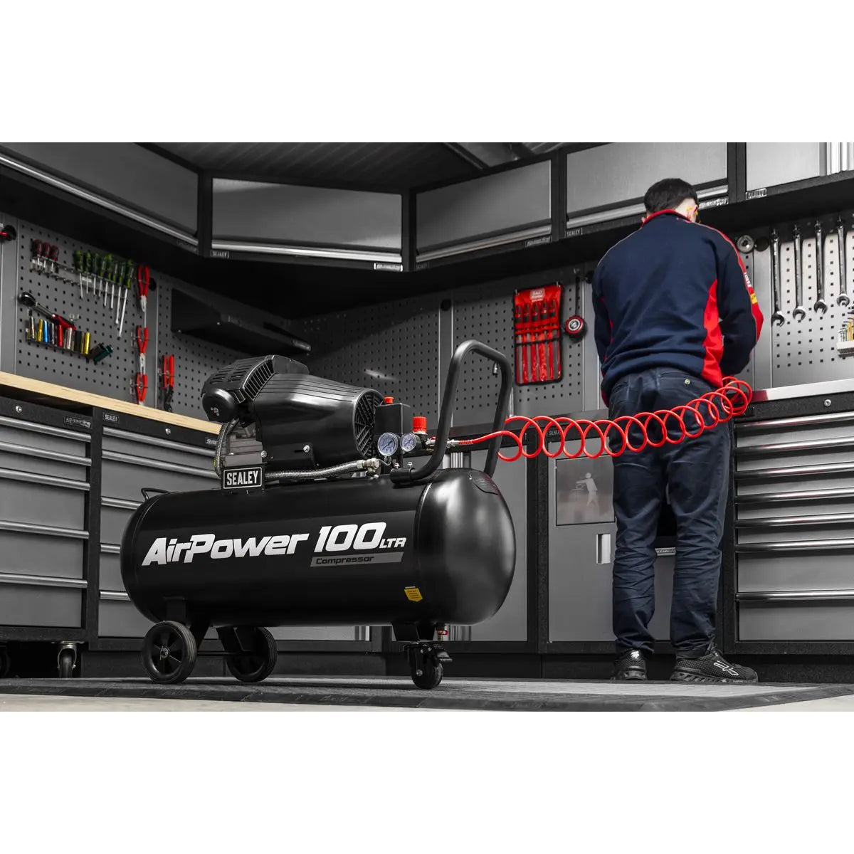 Sealey Air Compressor 100L V-Twin Oil Free Direct Drive 3hp White Rose Tools