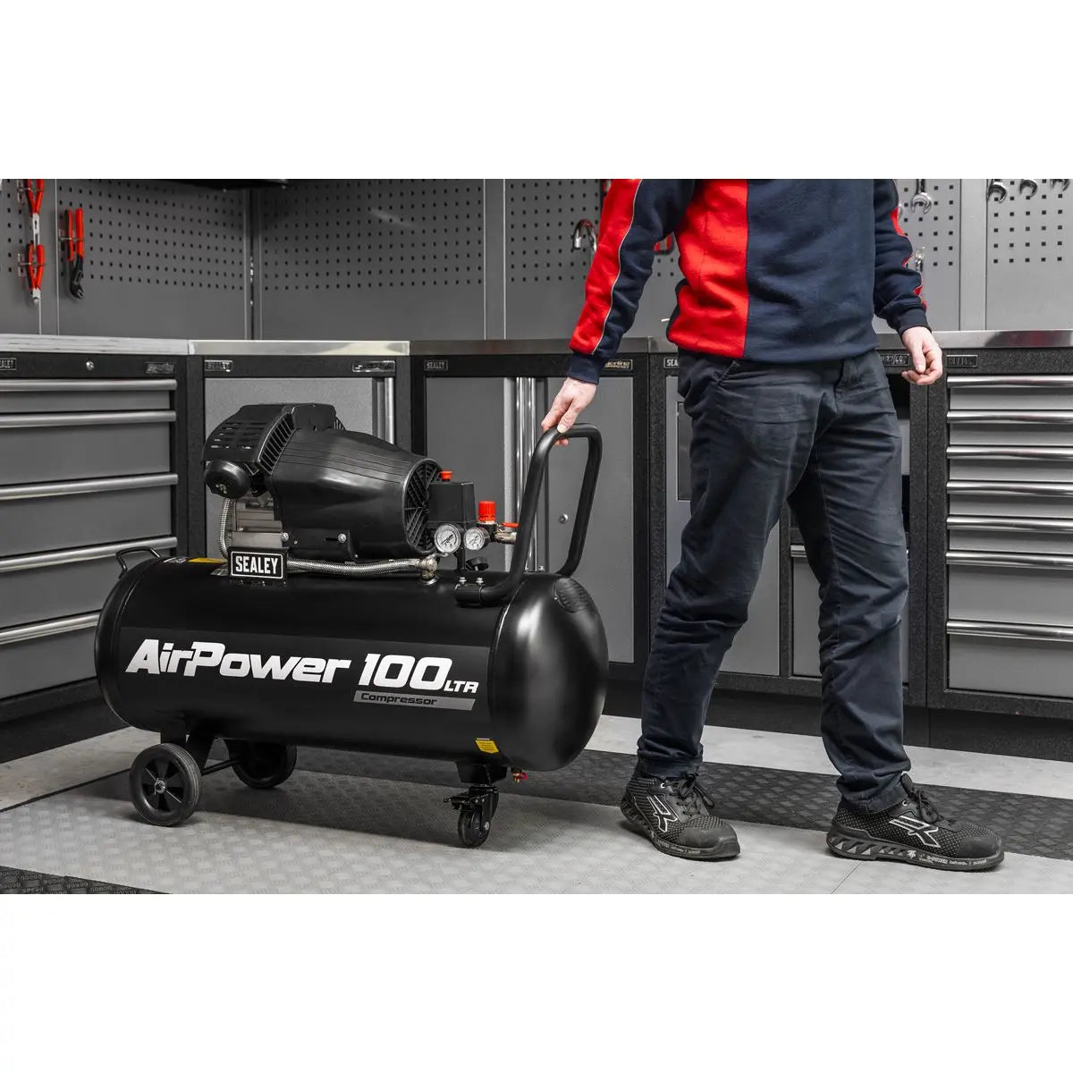 Sealey Air Compressor 100L V-Twin Oil Free Direct Drive 3hp White Rose Tools