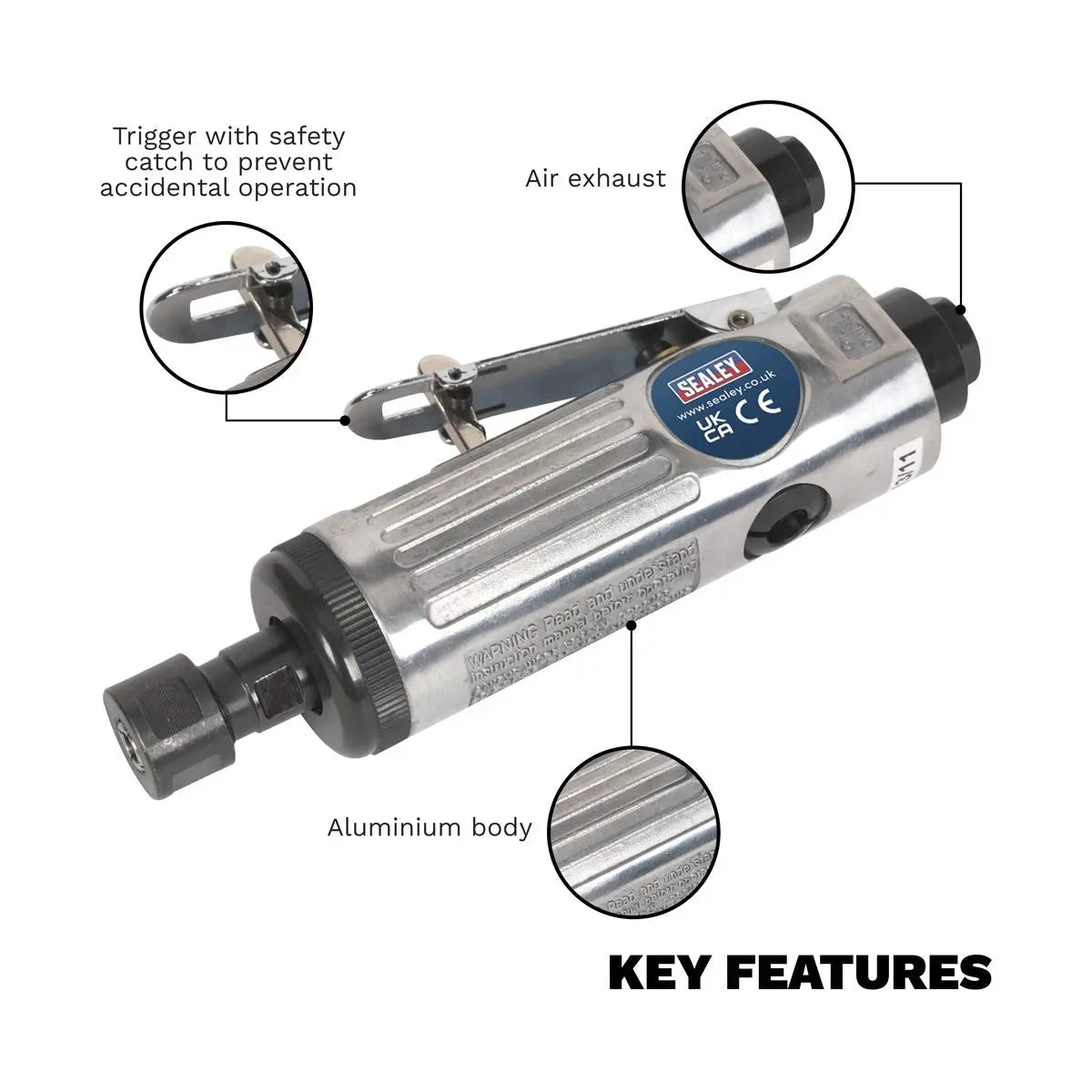 Sealey Air Die Grinder 1/4" BSP Straight Midi 6mm Shank