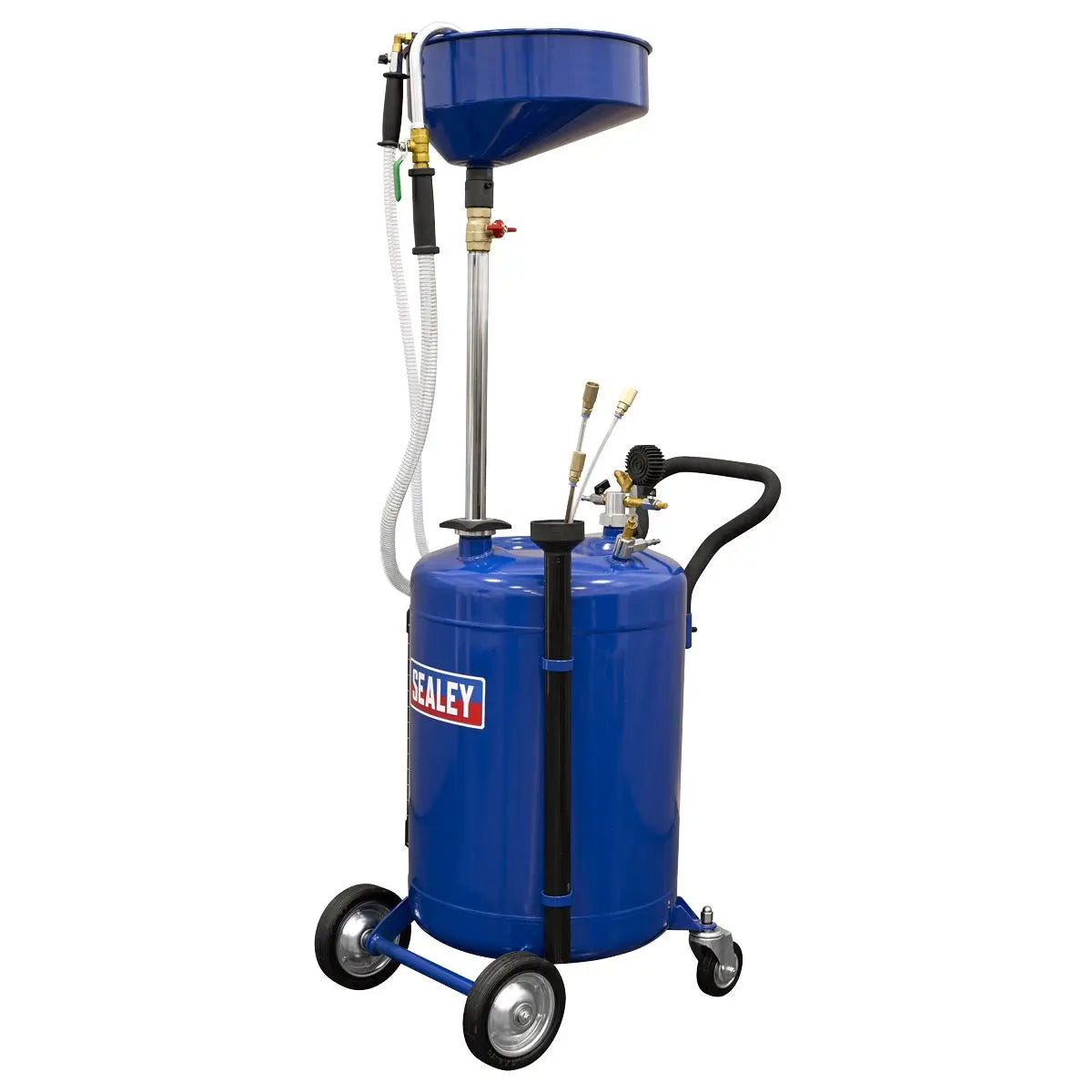 Sealey Air Discharge Mobile Oil Drainer with Probes 90L White Rose Tools