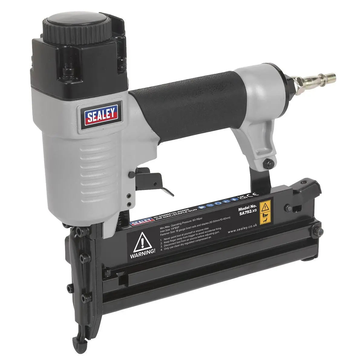 Sealey Air Nail Staple Gun 10-50mm Nails 10-40mm Staples Capacity Nailer Stapler