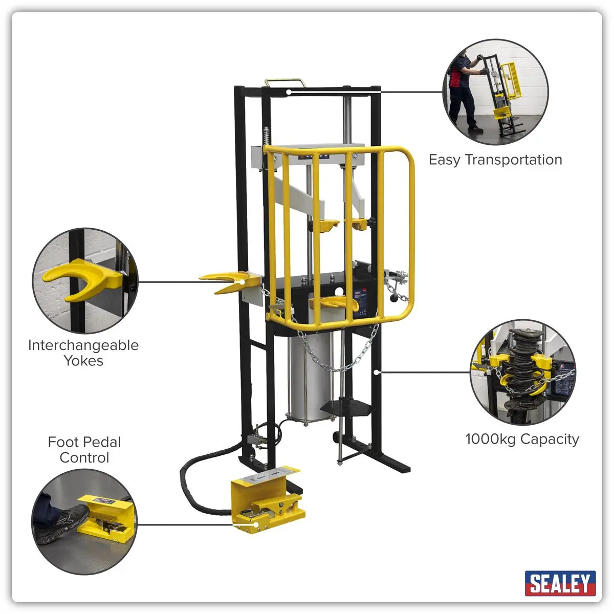 Sealey Air Operated Coil Spring Compressor 1000kg White Rose Tools