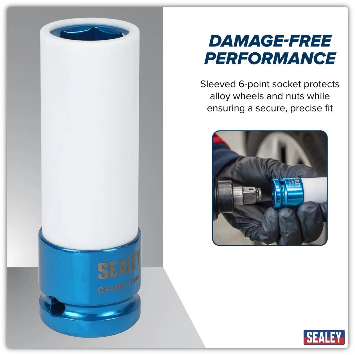 Sealey Alloy Wheel Impact Socket 1/2"Sq Drive 17mm White Rose Tools