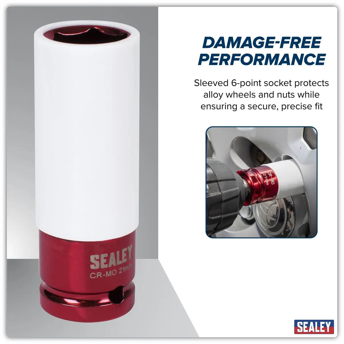 Sealey Alloy Wheel Impact Socket 1/2"Sq Drive 21mm White Rose Tools