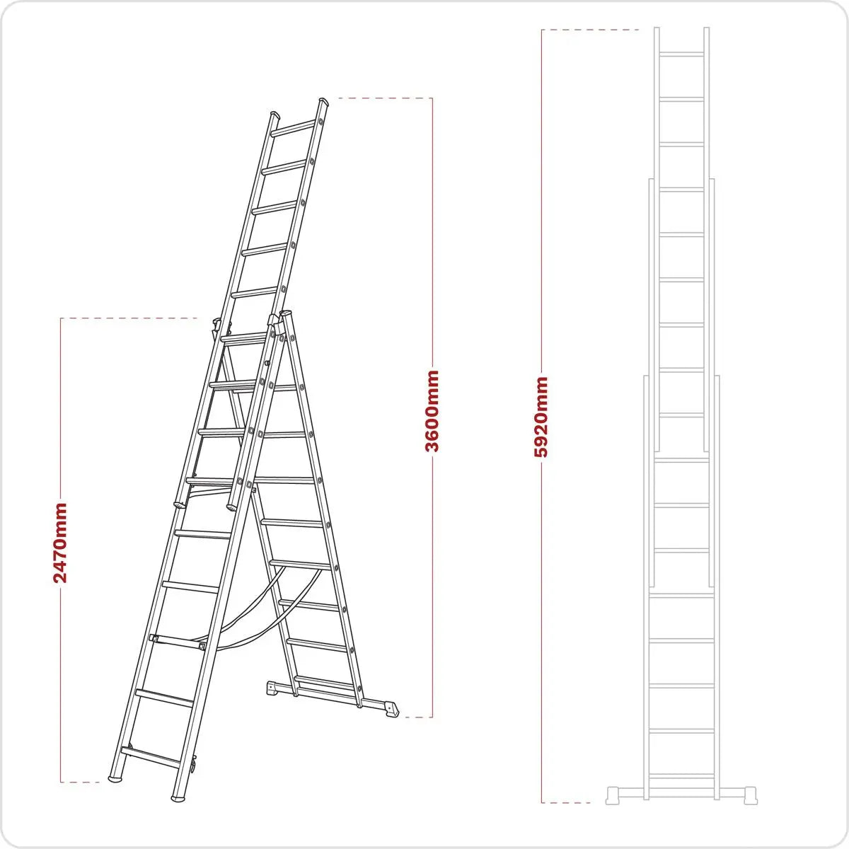 Sealey Aluminium Extension Combination Ladder 3x9 EN 131