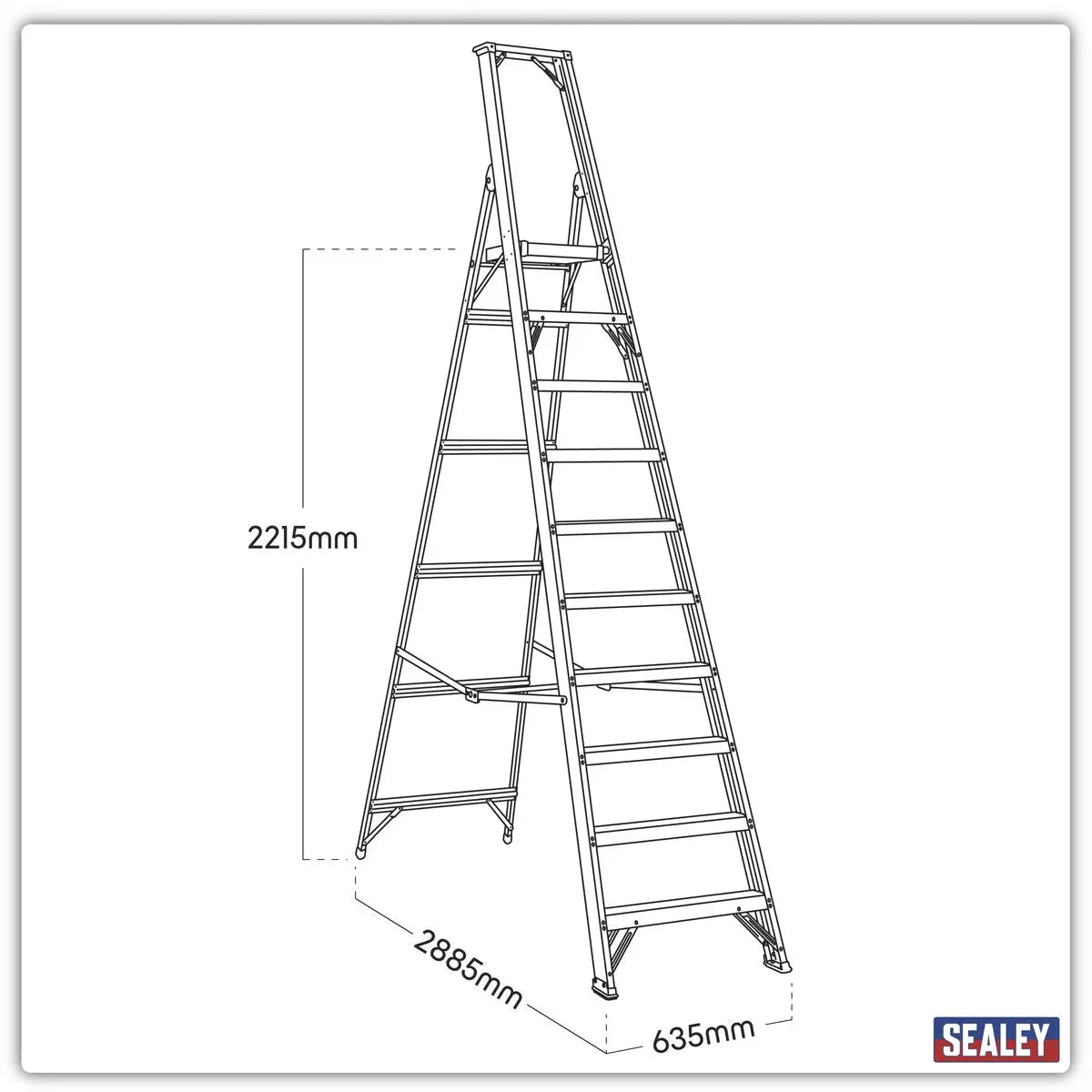 Sealey Aluminium Step Ladder 10-Tread Industrial BS EN 131 White Rose Tools