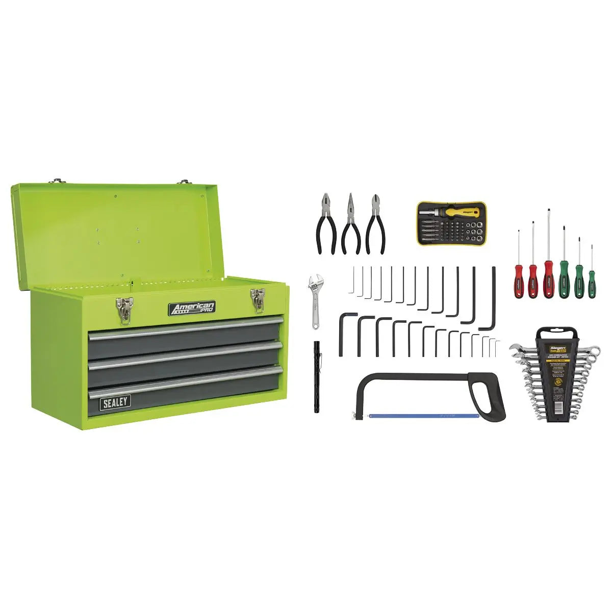 Sealey American Pro 3 Drawer Portable Tool Chest with Ball-Bearing Slides & 93pc Tool Kit