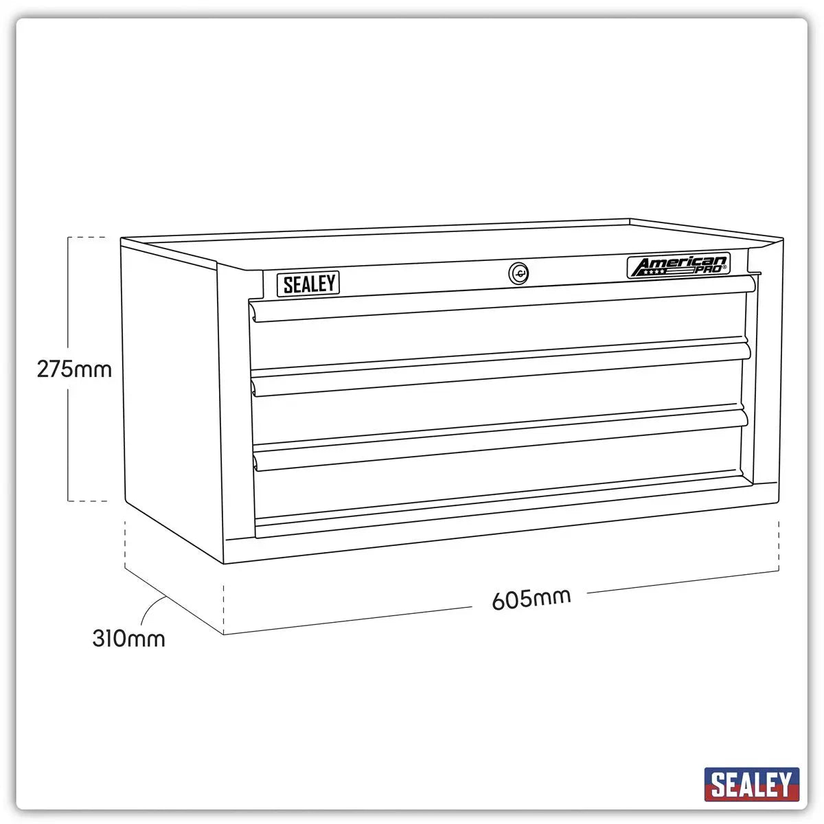 Sealey American Pro Mid-Box Tool Chest 3 Drawer with Ball-Bearing Slides - Black/Grey