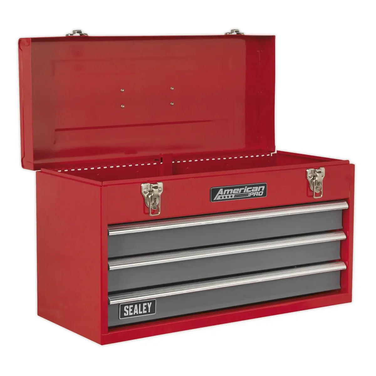 Sealey American Pro Portable Tool Chest 3 Drawer with Ball-Bearing Slides - Red/Grey & 93pc Tool Kit