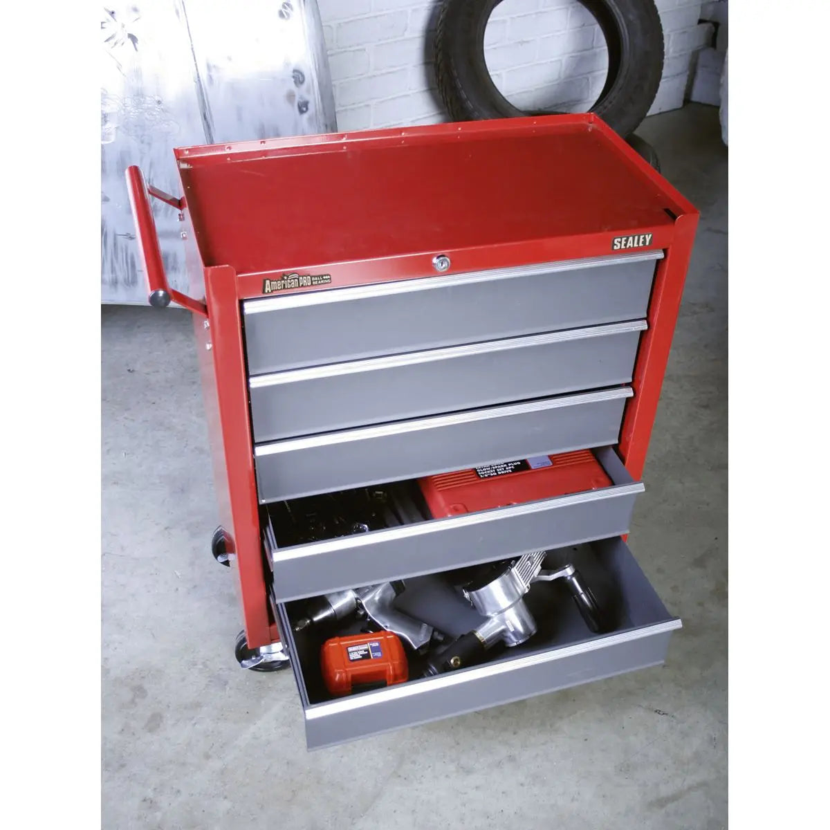 Sealey American Pro Rollcab 5 Drawer with Ball-Bearing Slides - Red/Grey