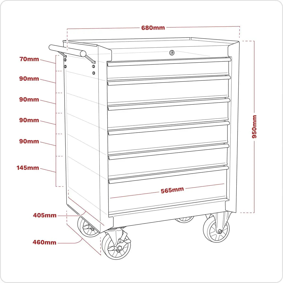 Sealey American Pro Rollcab 6 Drawer with Ball-Bearing Slides - Red