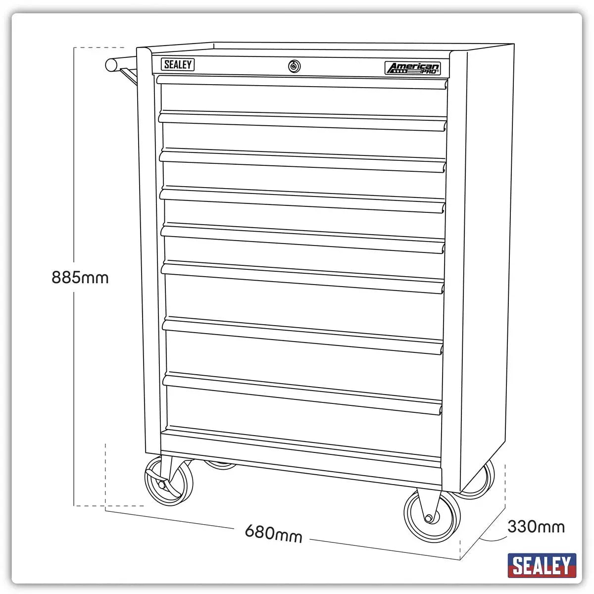 Sealey American Pro Rollcab 8 Drawer with Ball-Bearing Slides - Black/Grey