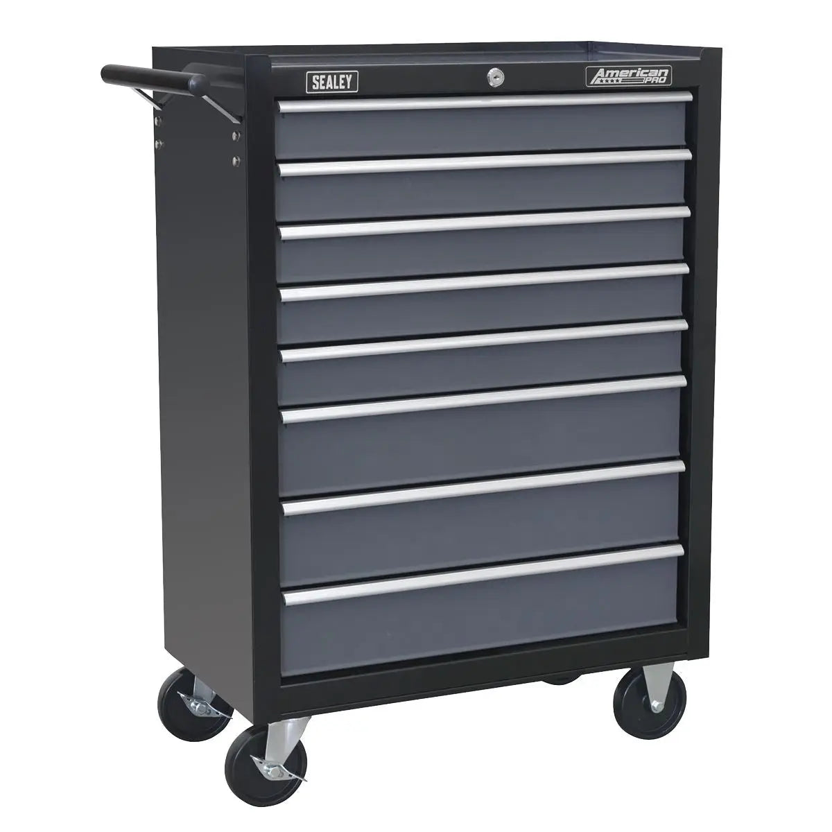 Sealey American Pro Rollcab 8 Drawer with Ball-Bearing Slides - Black/Grey & 302pc Tool Kit