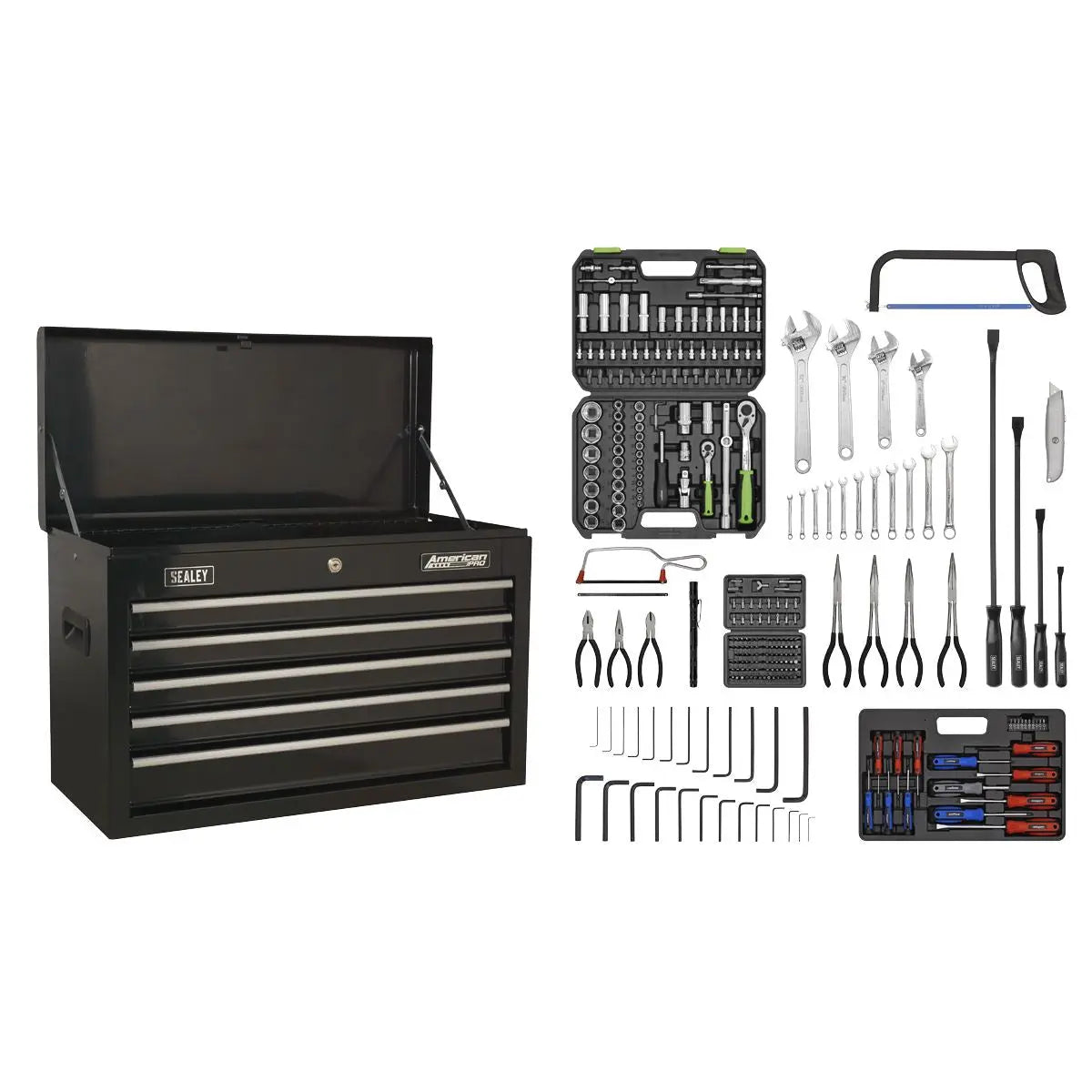 Sealey American Pro Topchest 5 Drawer with Ball-Bearing Slides - Black & 272pc Tool Kit