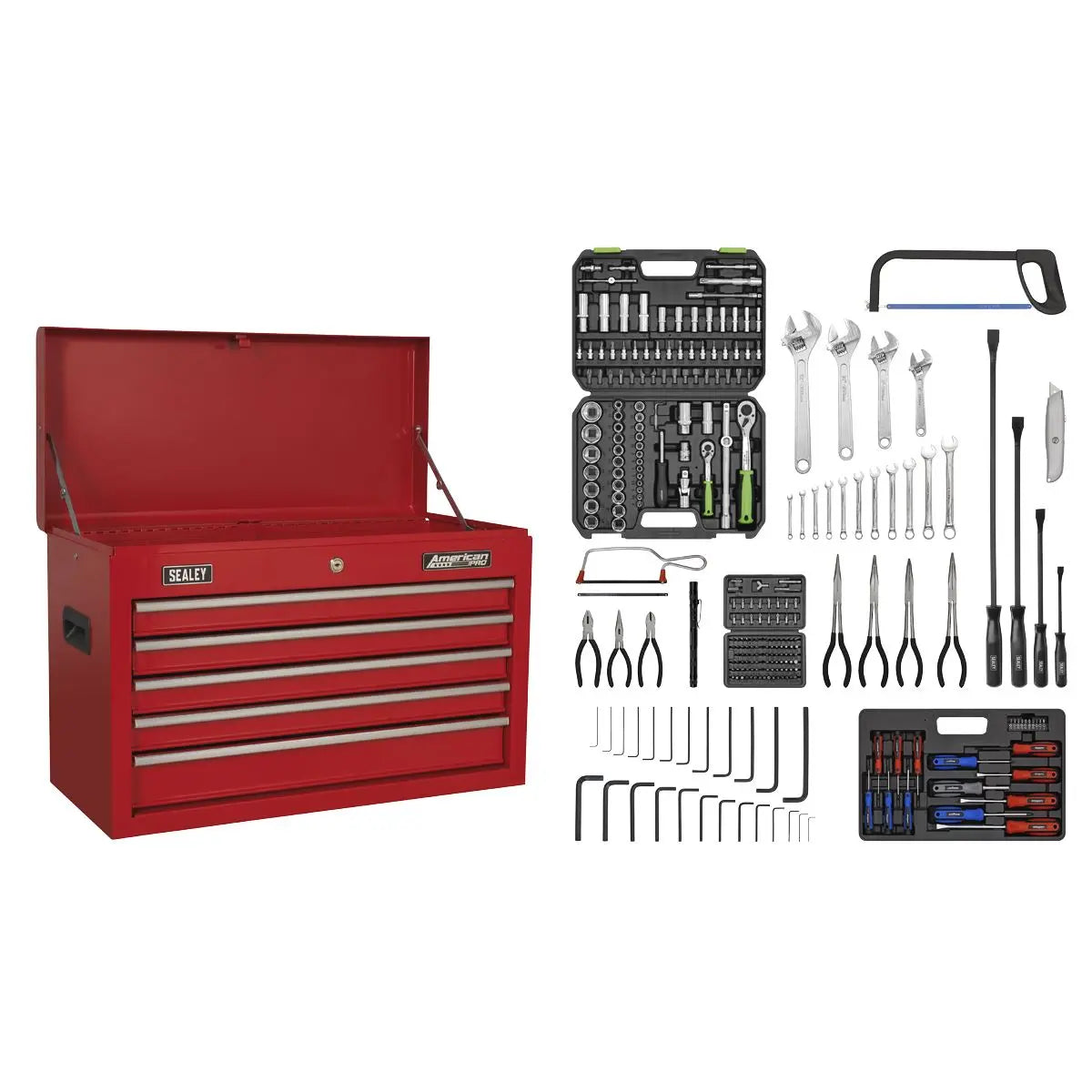 Sealey American Pro Topchest 5 Drawer with Ball-Bearing Slides - Red & 272pc Tool Kit