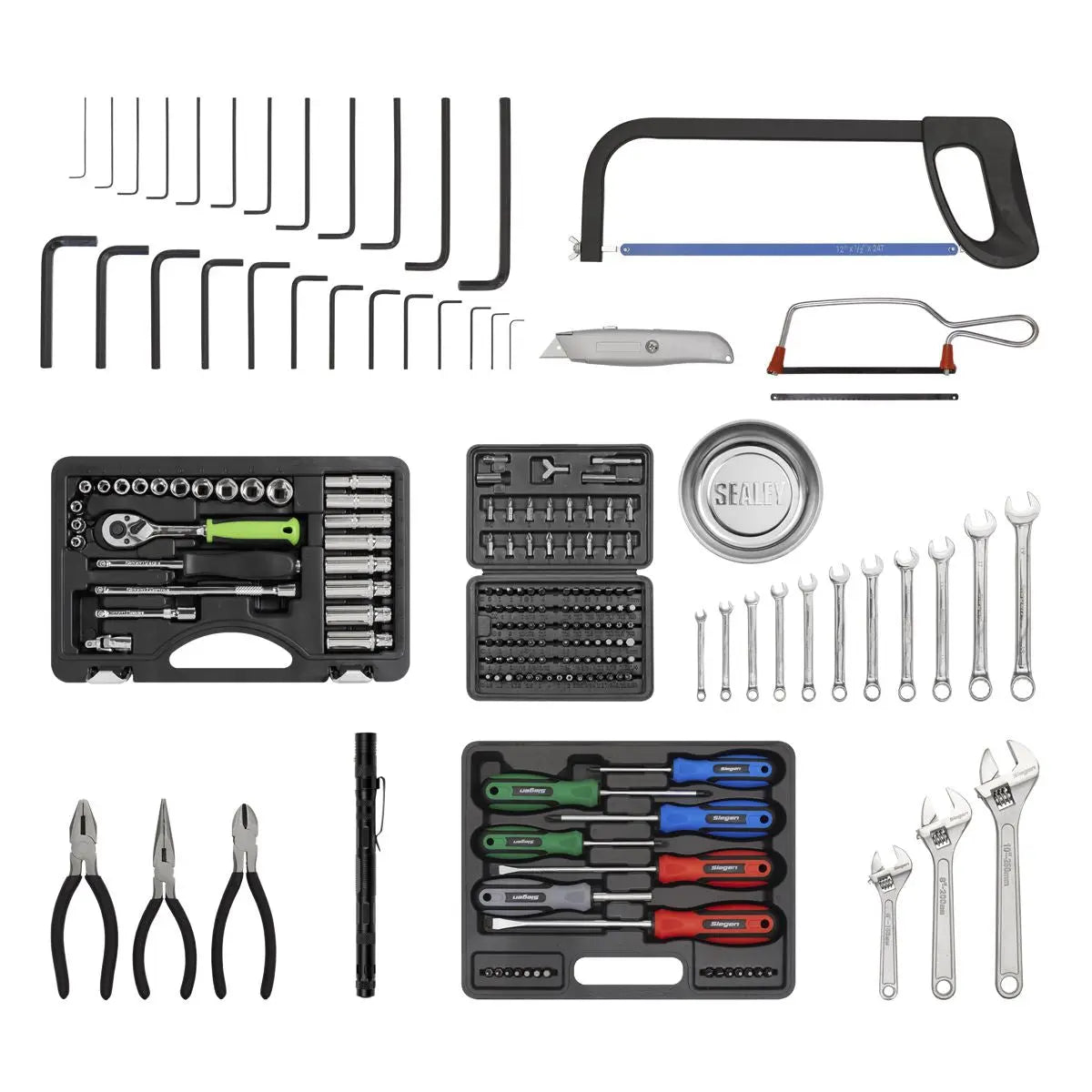 Sealey American Pro Topchest 9 Drawer with Ball-Bearing Slides - Red/Grey & 205pc Tool Kit