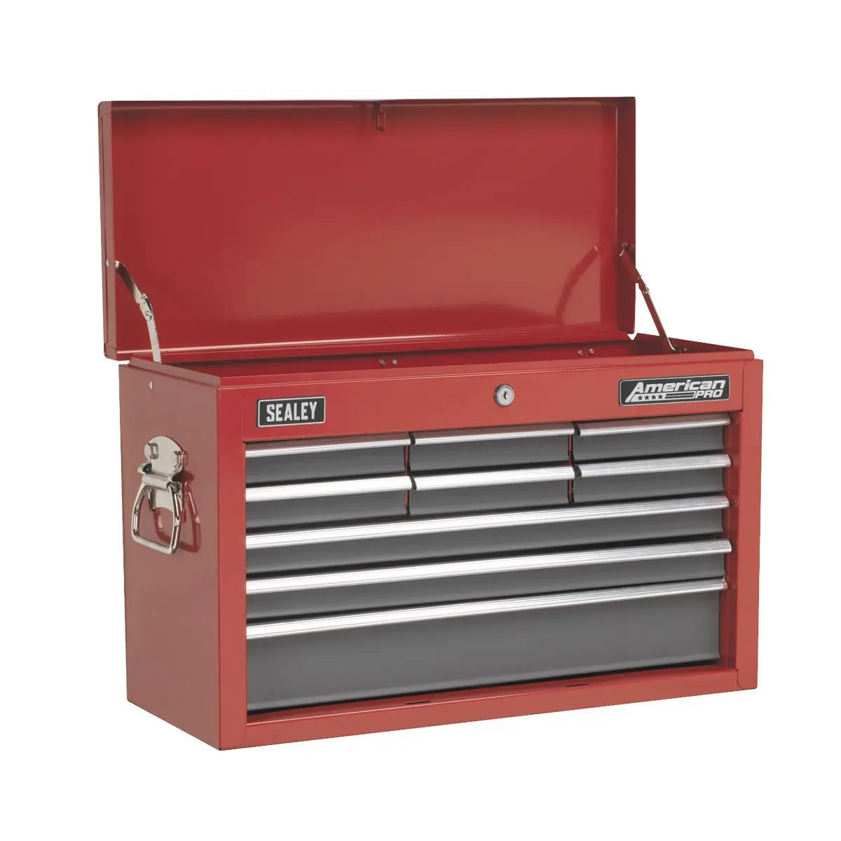 Sealey American Pro Topchest 9 Drawer with Ball-Bearing Slides - Red/Grey & 205pc Tool Kit