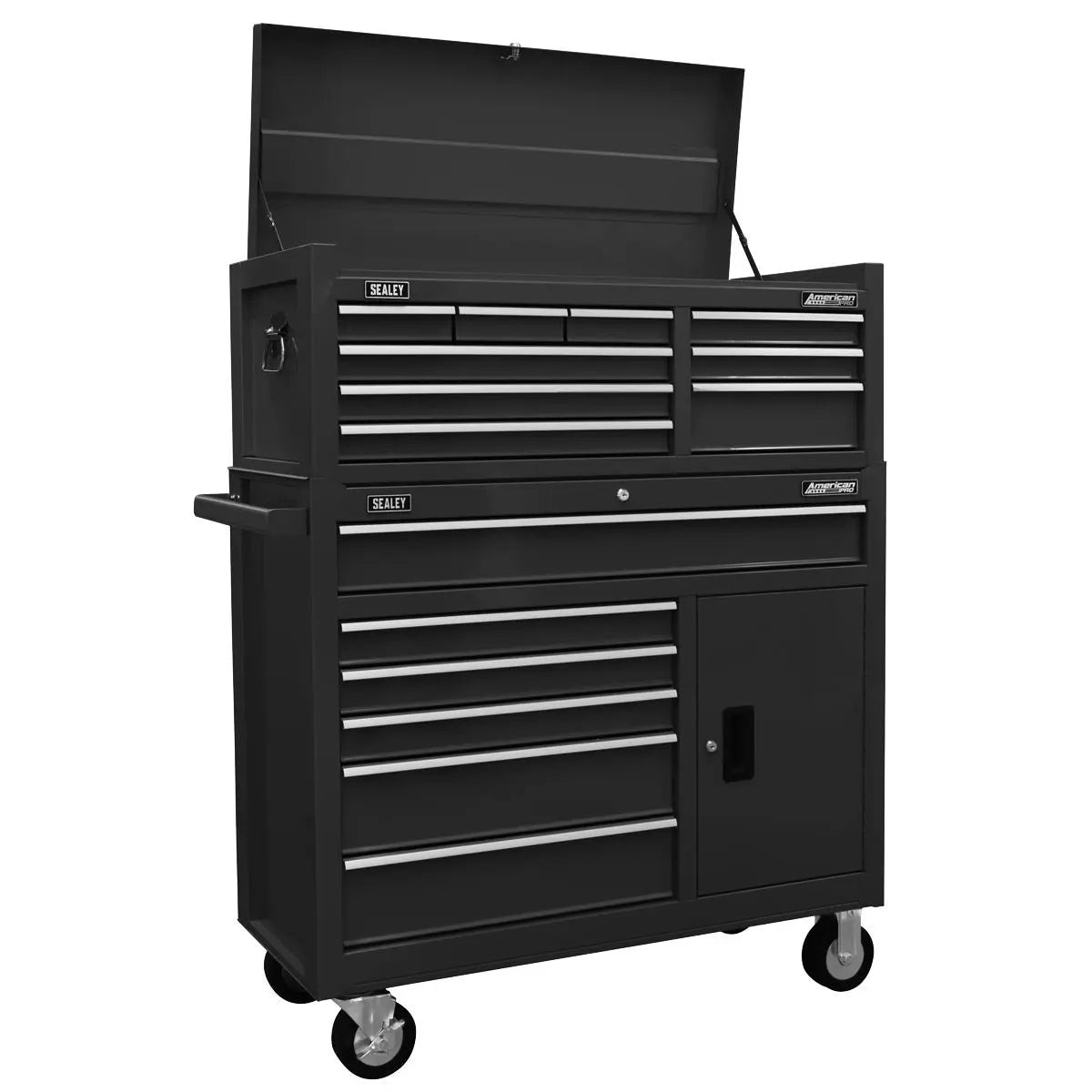 Sealey American Pro Topchest & Rollcab Combination 15 Drawer with Ball-Bearing Slides - Black White Rose Tools