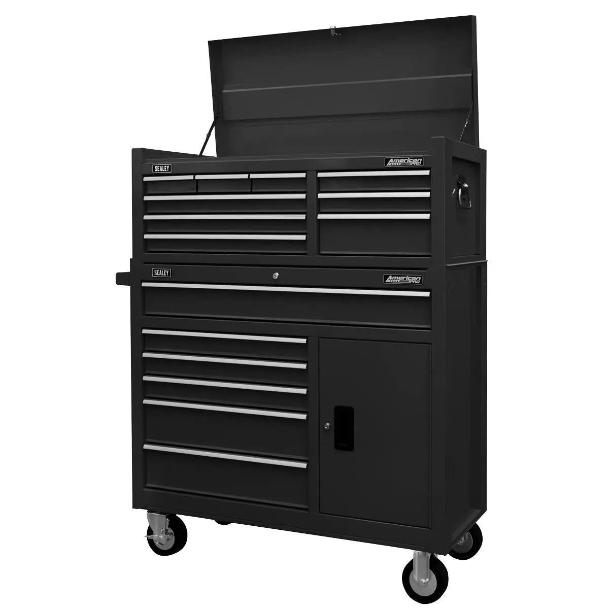 Sealey American Pro Topchest & Rollcab Combination 15 Drawer with Ball-Bearing Slides - Black White Rose Tools