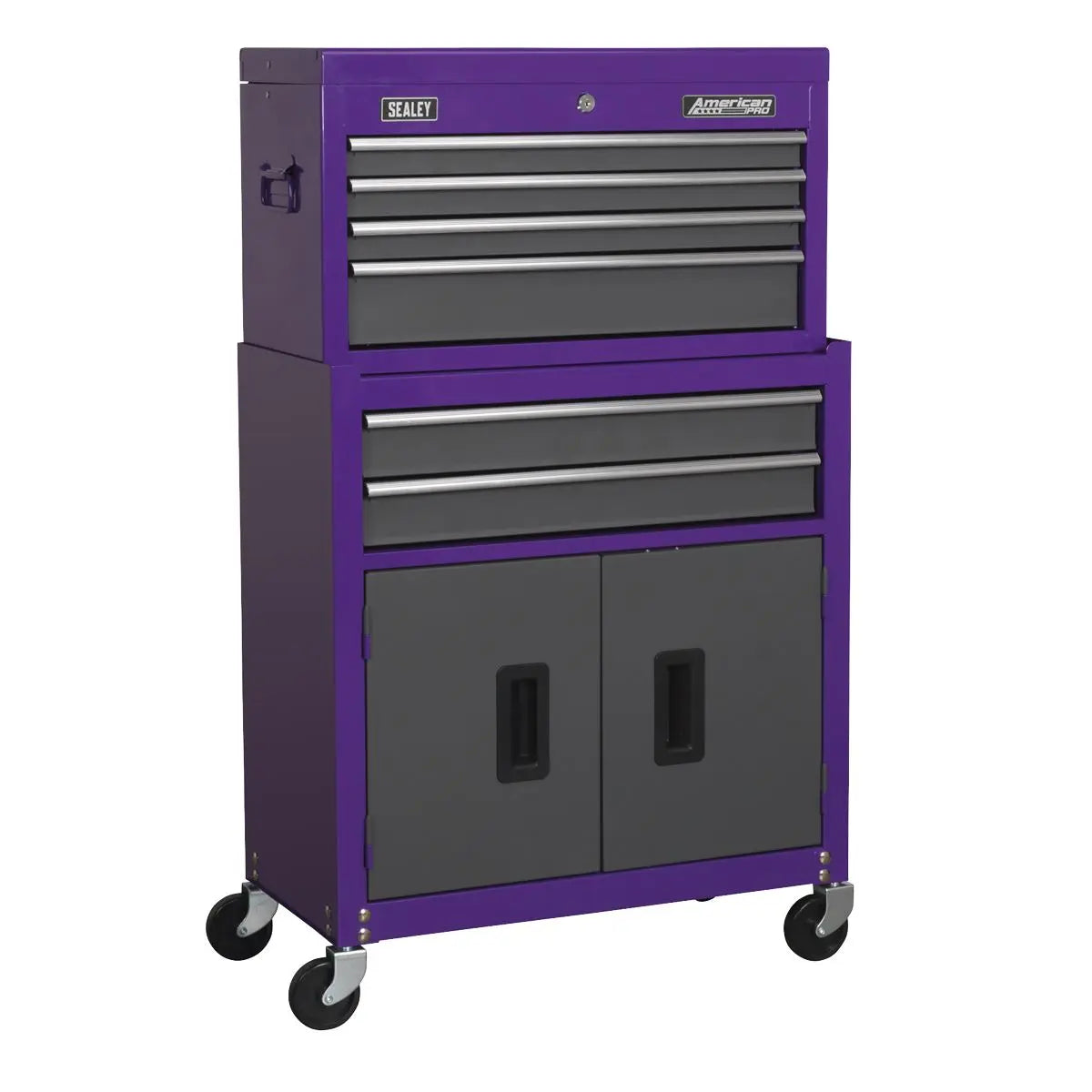 Sealey American Pro Topchest & Rollcab Combination 6 Drawer with Ball-Bearing Slides - Purple/Grey