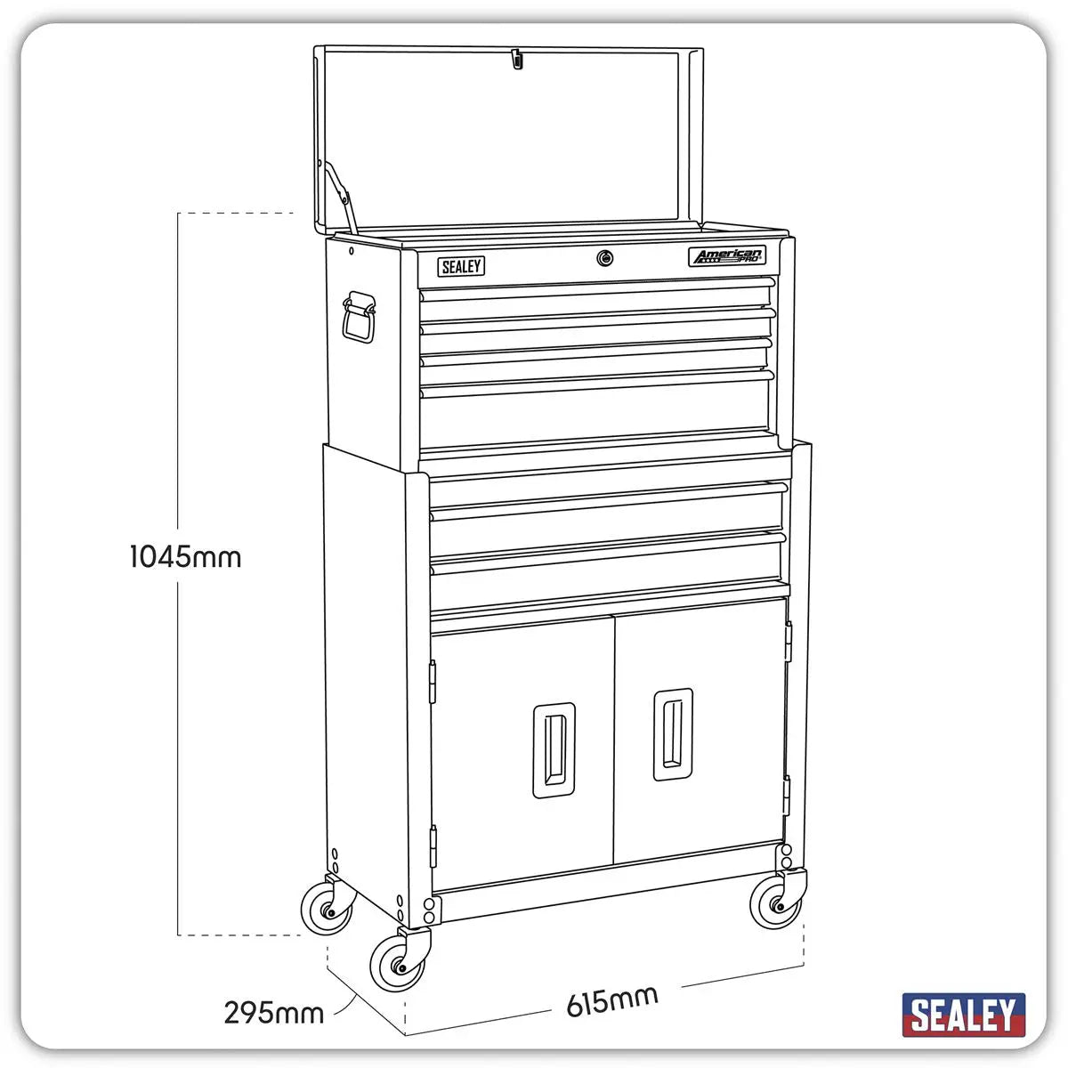 Sealey American Pro Topchest & Rollcab Combination 6 Drawer with Ball-Bearing Slides - Red
