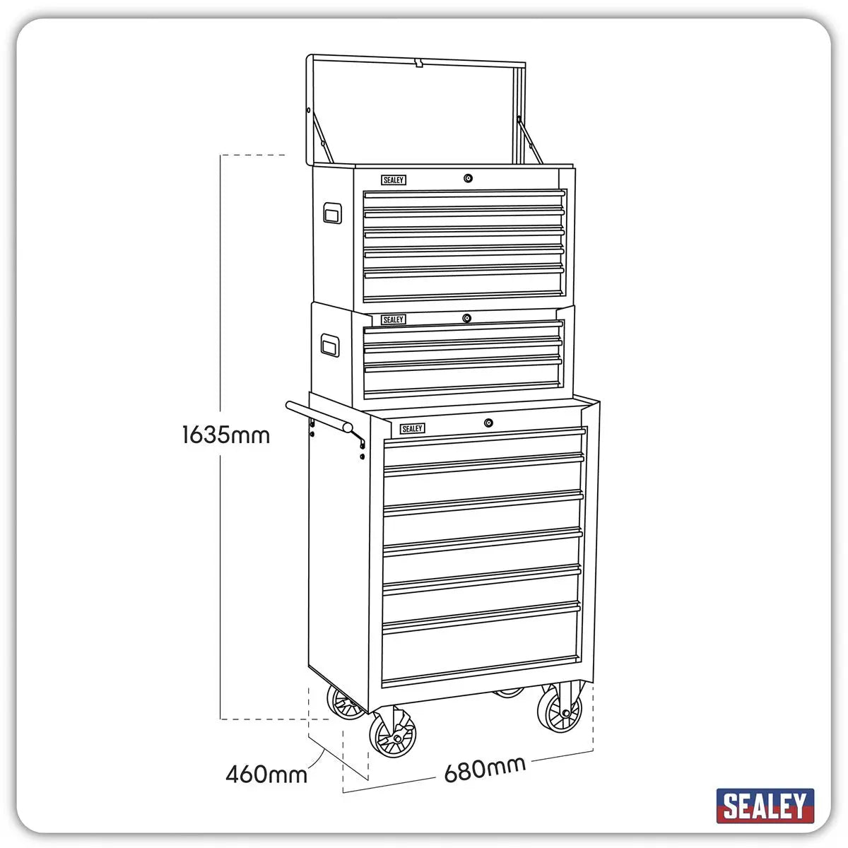 Sealey American Pro Topchest, Mid-Box Tool Chest & Rollcab 14 Drawer Stack - Black