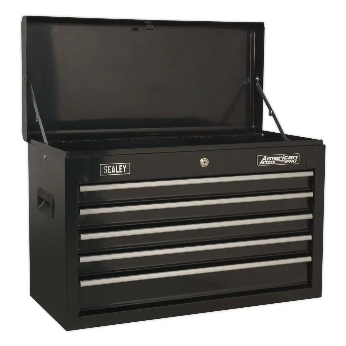 Sealey American Pro Topchest, Mid-Box Tool Chest & Rollcab 14 Drawer Stack - Black