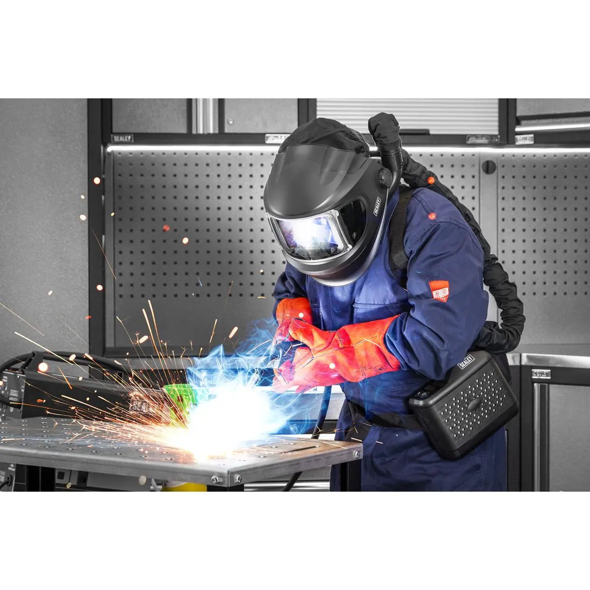 Sealey Auto Darkening Welding Helmet with TH3 Powered Air Purifying Respirator (PAPR) White Rose Tools