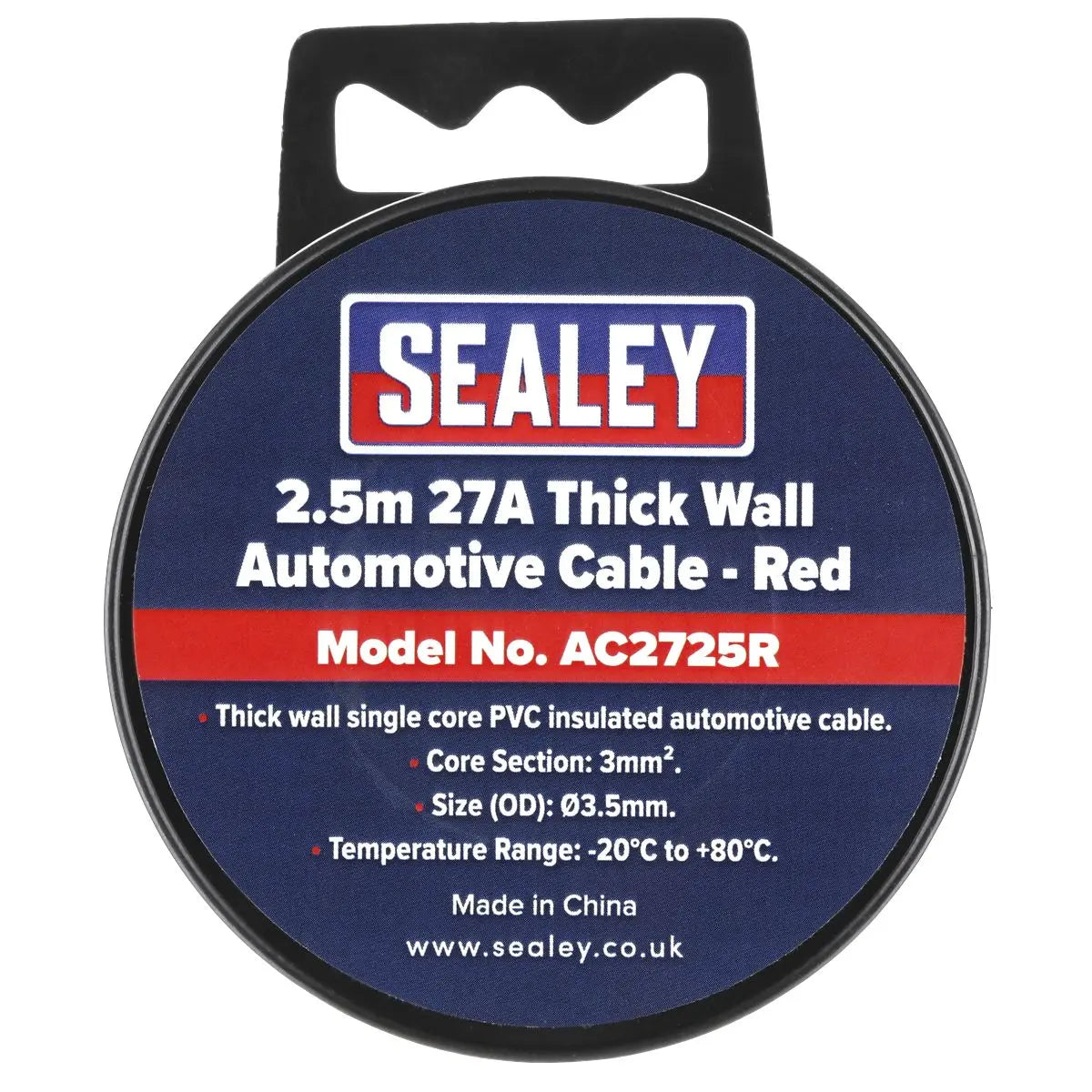 Sealey Automotive Cable Thick Wall 27A 2.5m Red